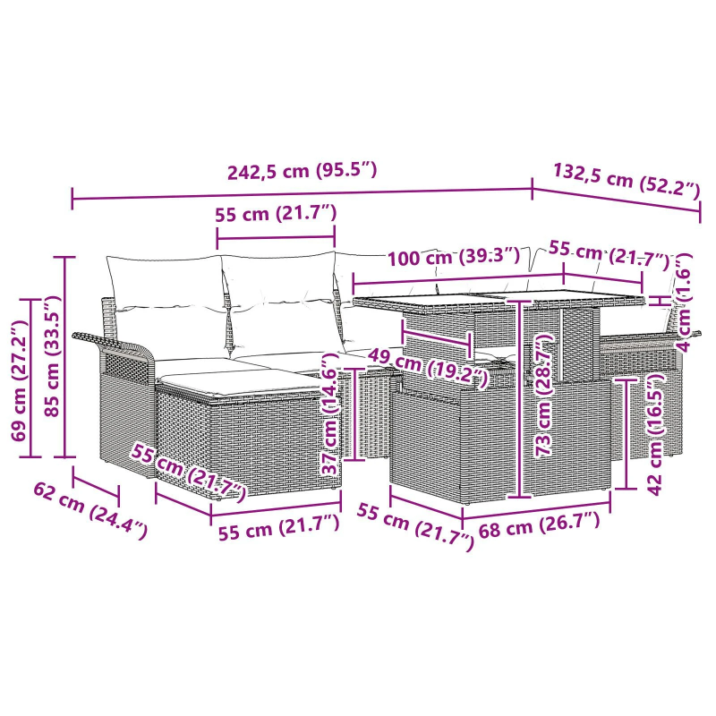 vidaXL Dārza dīvānu komplekts 7 pcs Bēša Poliūtu rotangpalma