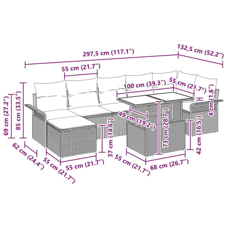 vidaXL Dārza dīvānu komplekts 8 pcs Bēša Poliūtu rotangpalma