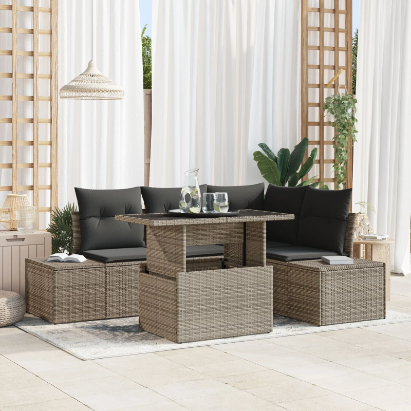 vidaXL Dārza dīvānu komplekts ar spilvenu 5 pcs Pelēka poliratāns