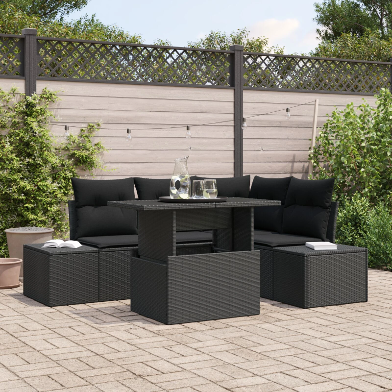 vidaXL Dārza dīvānu komplekts ar spilvenu 5 pcs Melna poliratāns