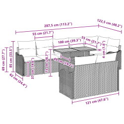 vidaXL Dārza dīvānu komplekts 9 pcs Pelēka Poliūtu rotangpalma