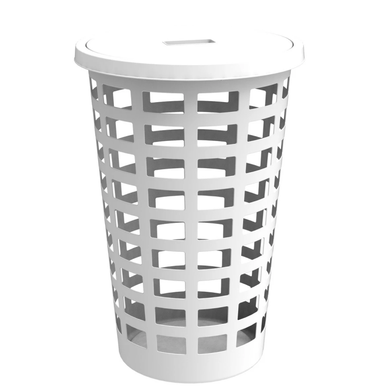 Veļas grozs Boston 54L apaļš ar vāku, balts