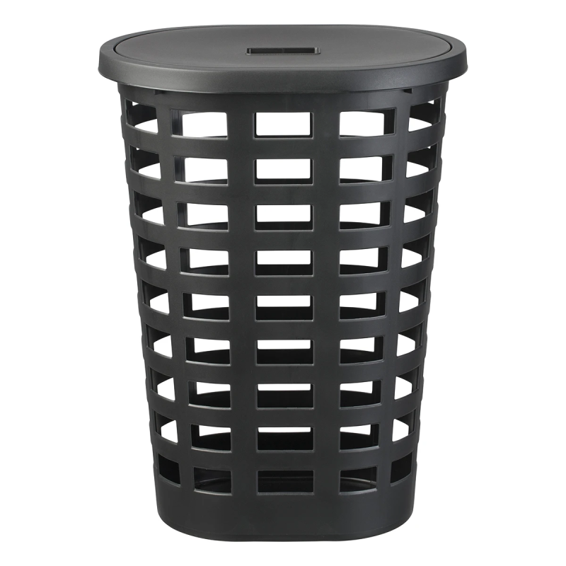 Veļas grozs Boston 54L ovāls ar vāku, melns