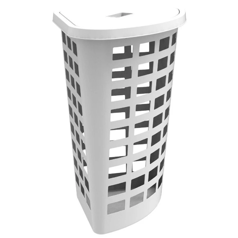 Veļas grozs Boston 54L stūra ar vāku, balts