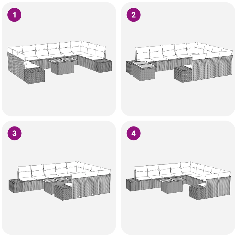 vidaXL Dārza dīvānu komplekts 11 pcs Pelēka Poliūtu rotangpalma