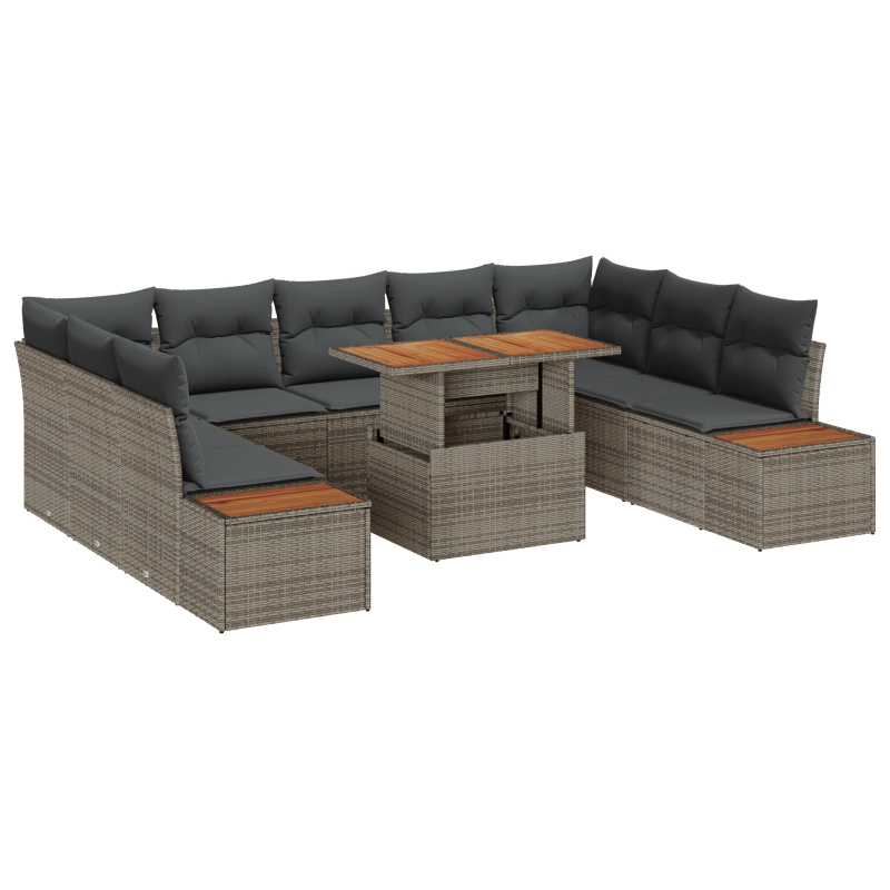 vidaXL Dārza dīvānu komplekts 10 pcs Pelēka Poliūtu rotangpalma