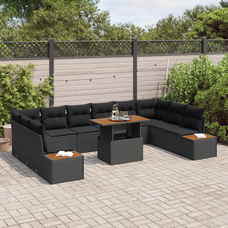 vidaXL Dārza dīvānu komplekts 11 pcs Melna Poliūtu rotangpalma