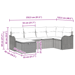 vidaXL Dārza dīvānu komplekts 6 pcs Melna Poliūtu rotangpalma