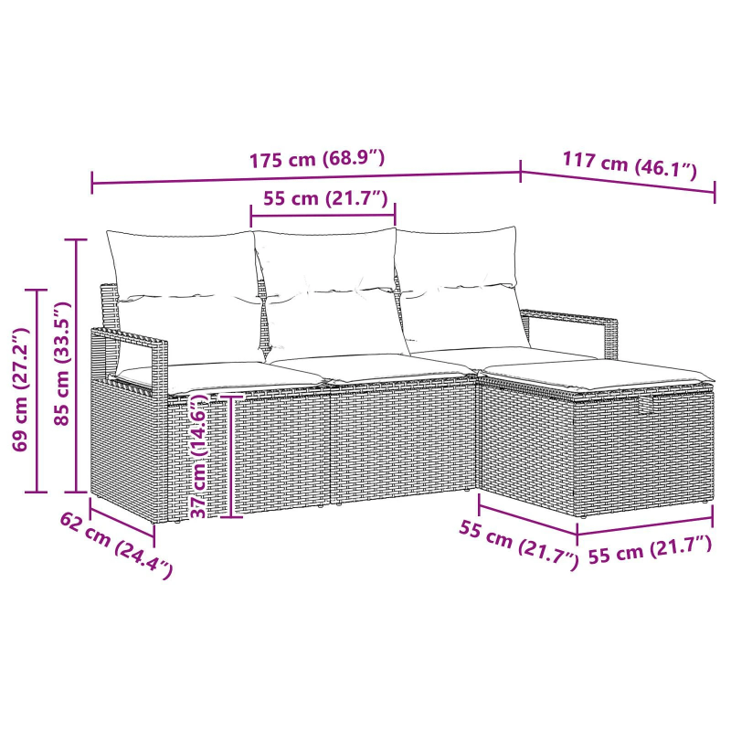 vidaXL Dīvānu komplekts ar spilvenu 4 pcs Bēšs un krēms poliratāns