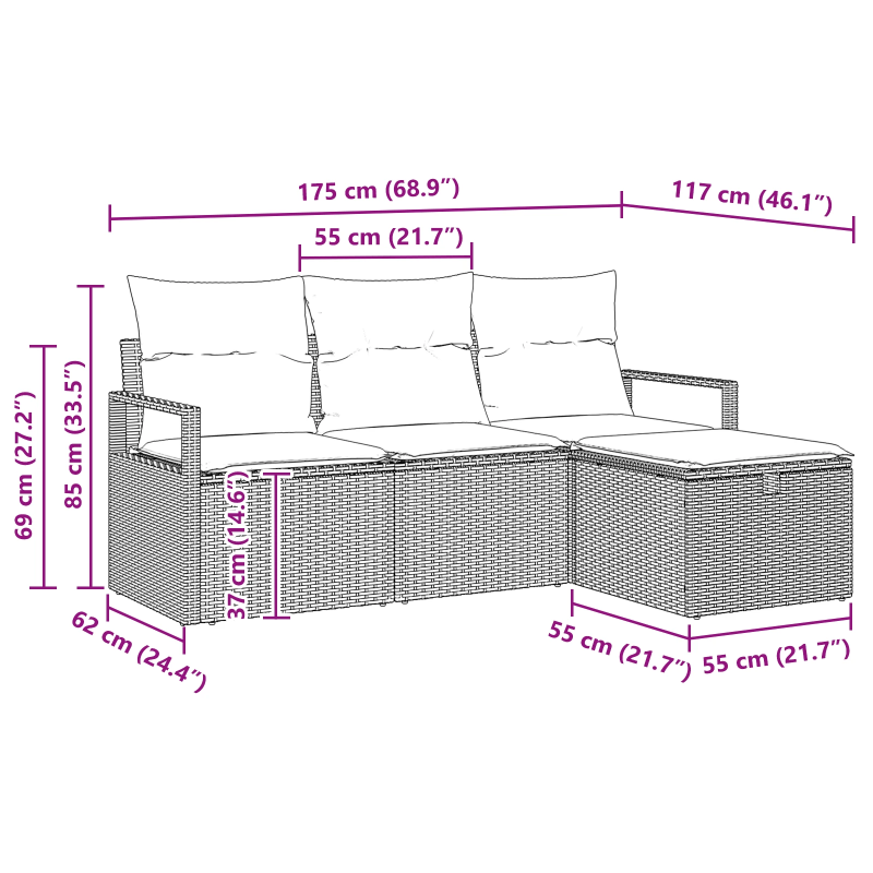 vidaXL Dīvānu komplekts ar spilvenu 4 pcs Gaiši pelēks poliratāns