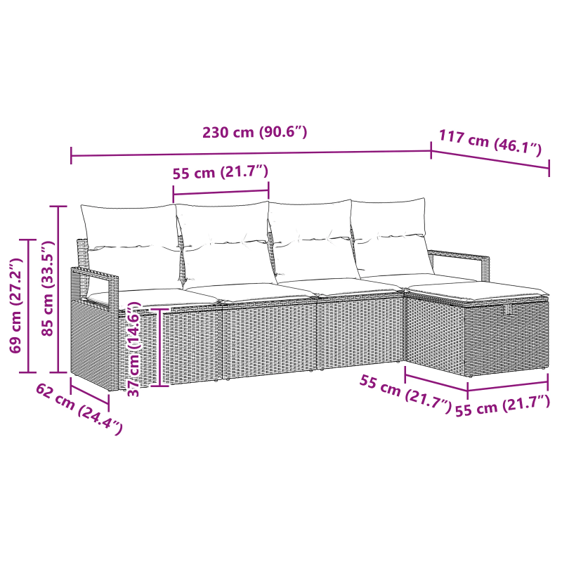 vidaXL Dīvānu komplekts 5 pcs Bēša un gaiši pelēka poliratāns