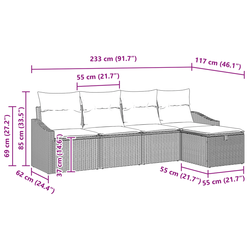 vidaXL Dīvānu komplekts ar spilvenu 5 pcs Bēša poliratāns