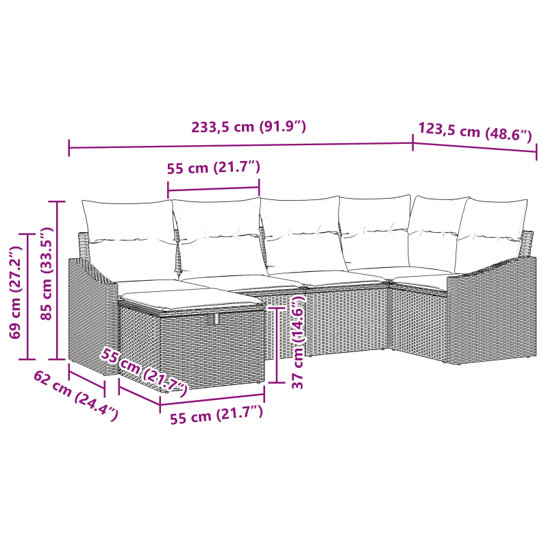 vidaXL Dīvānu komplekts 6 pcs Melns un Krēmkrāsa poliratāns
