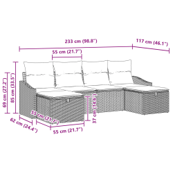 vidaXL Dārza dīvānu komplekts ar spilvenu 6 pcs poliratāns
