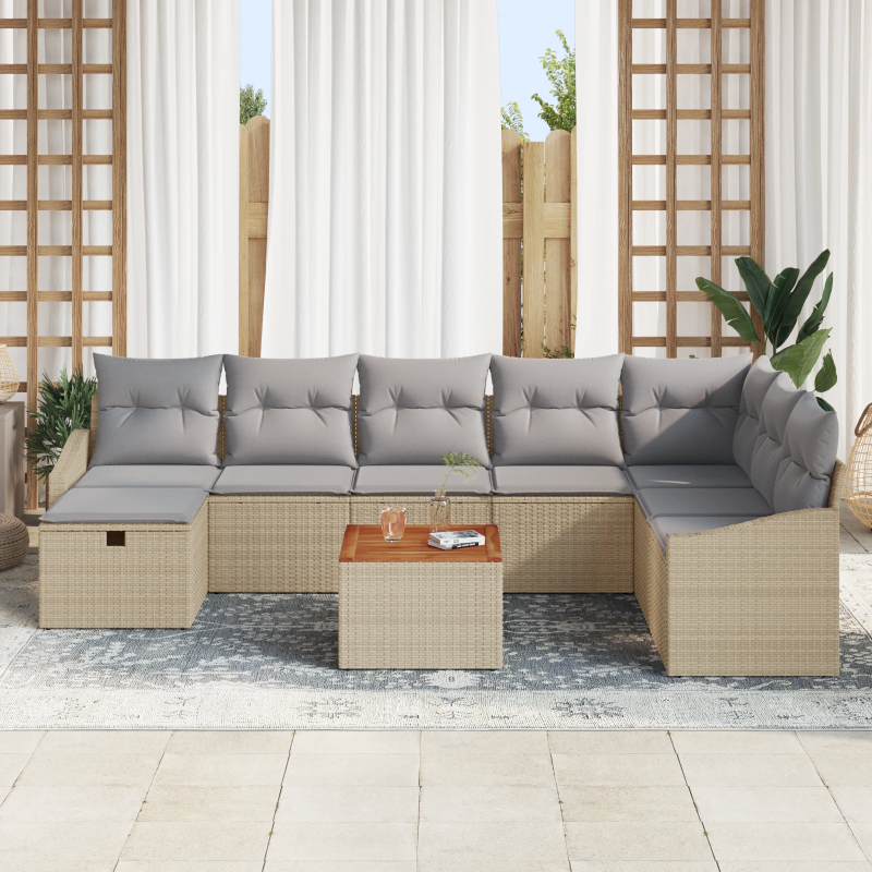 vidaXL Dārza dīvānu komplekts 9 pcs Bēša Poliūtu rotangpalma