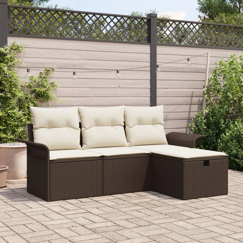 vidaXL Dārza dīvānu komplekts 4 pcs Brūna Poliūtu rotangpalma