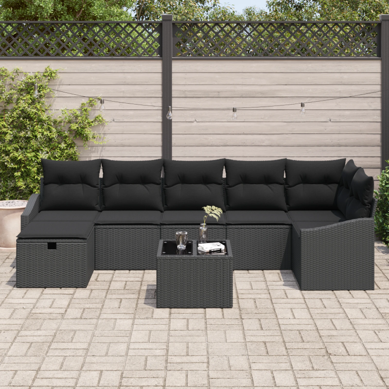 vidaXL Dārza dīvānu komplekts ar spilvenu 8 pcs Melna 55 x 62 x 69 cm