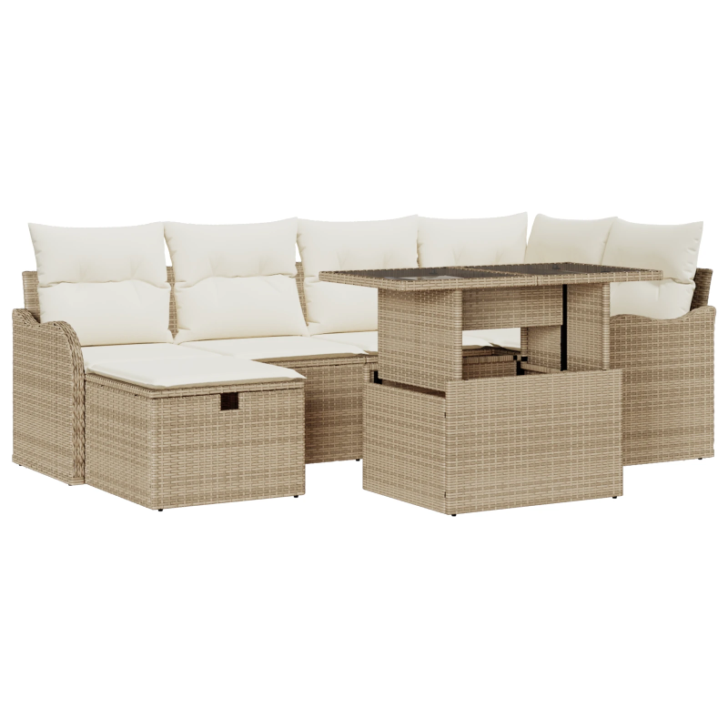 vidaXL Dārza dīvānu komplekts 7 pcs Bēša Poliūtu rotangpalma