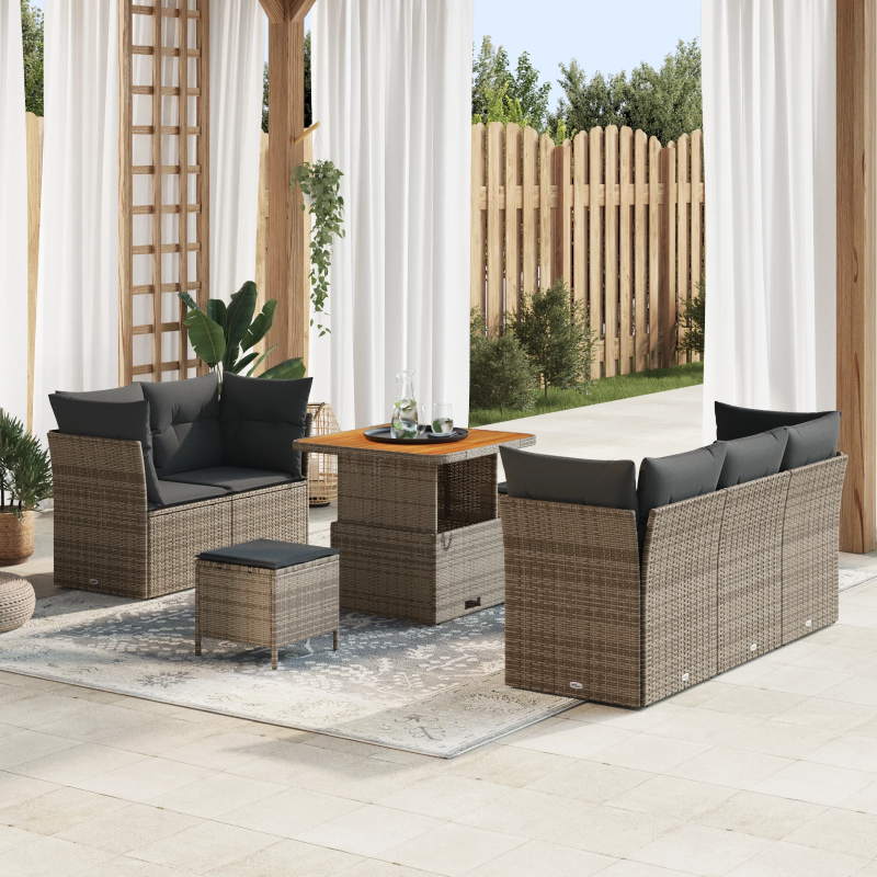 vidaXL Dārza dīvānu komplekts ar spilvenu 8 pcs Pelēka poliratāns