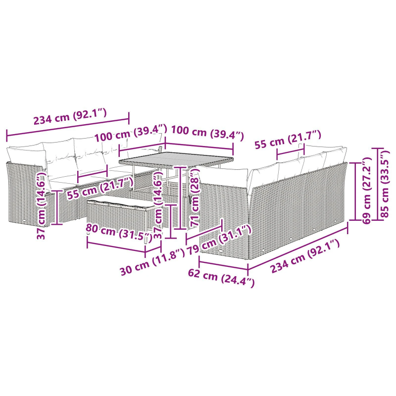 vidaXL Dārza dīvānu komplekts 11 pcs Bēša poliratāns