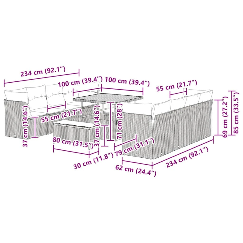 vidaXL Dārza dīvānu komplekts 11 pcs Bēša poliratāns