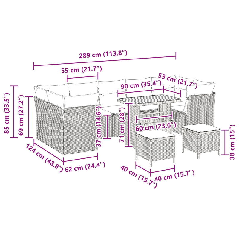 vidaXL Dārza dīvānu komplekts 10 pcs Bēša poliratāns