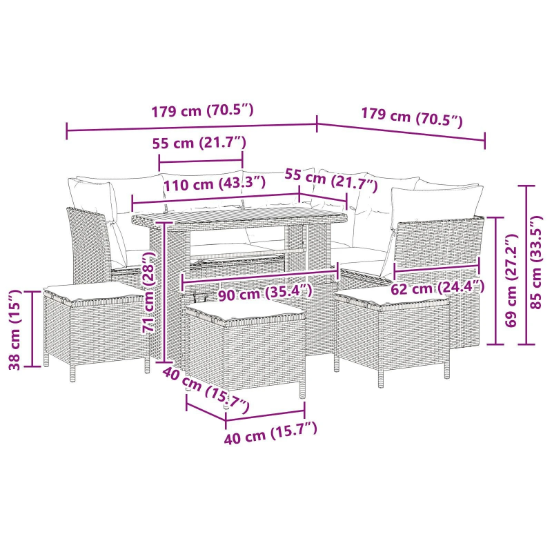 vidaXL Dārza dīvānu komplekts 8 pcs Melna poliratāns