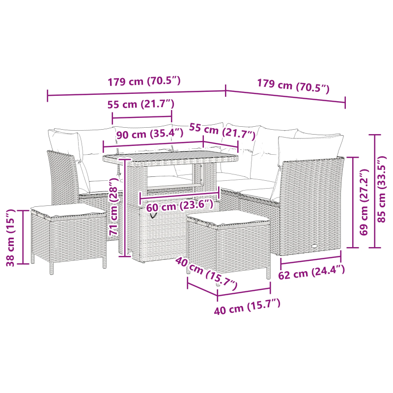 vidaXL Dārza dīvānu komplekts 8 pcs Melna poliratāns