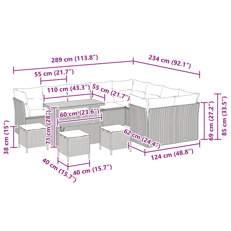 vidaXL Dārza dīvānu komplekts 13 pcs Bēša poliratāns