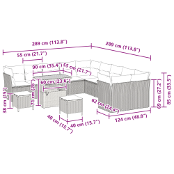 vidaXL Dārza dīvānu komplekts 13 pcs Pelēka poliratāns