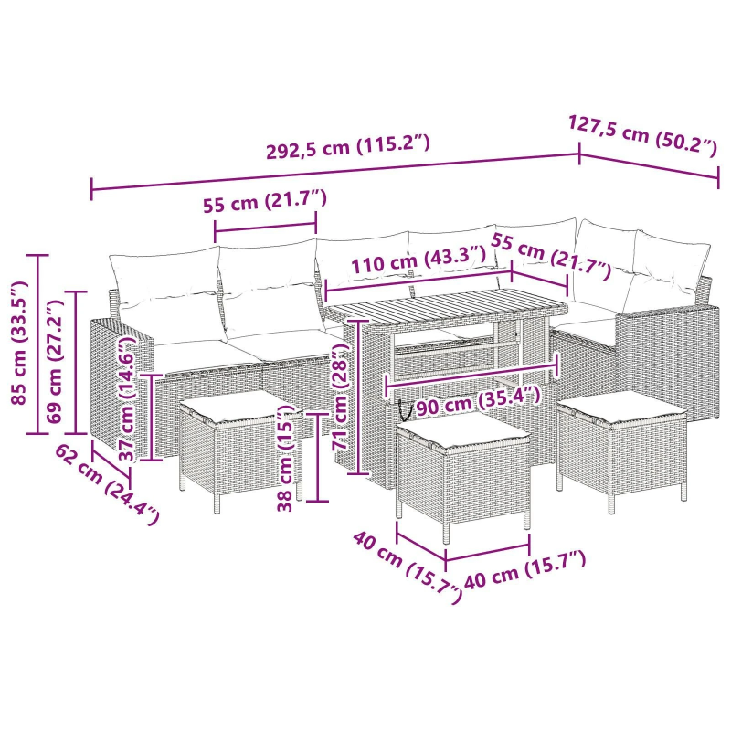vidaXL Dārza dīvānu komplekts 10 pcs Bēša poliratāns