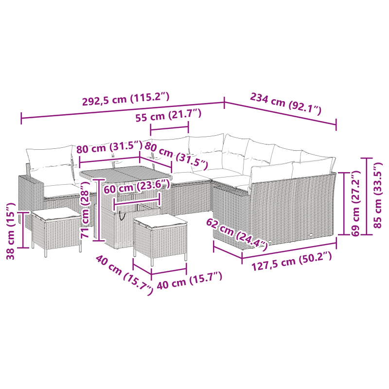 vidaXL Dārza dīvānu komplekts 12 pcs Melna poliratāns