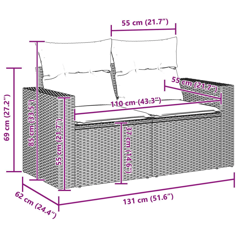 vidaXL Dārza dīvānu komplekts 13 pcs Melna poliratāns