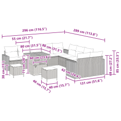 vidaXL Dārza dīvānu komplekts 13 pcs Pelēka poliratāns