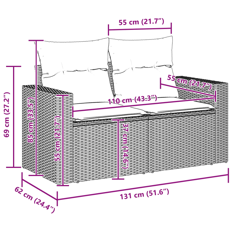 vidaXL Dārza dīvānu komplekts 14 pcs Bēša poliratāns