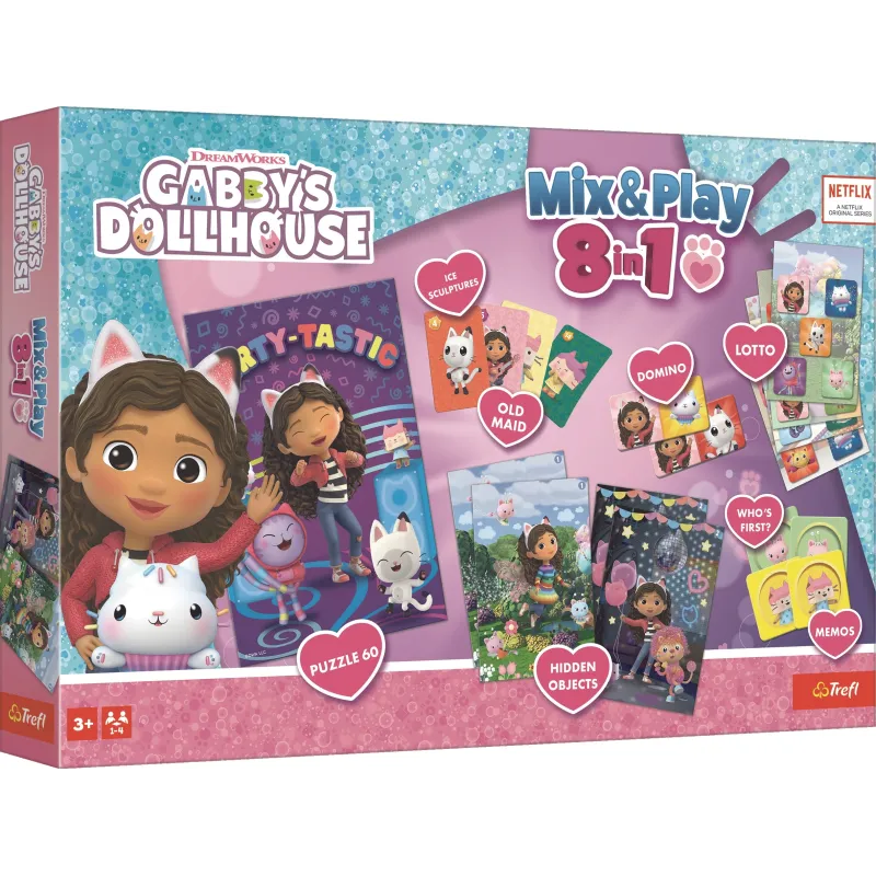 TREFL GABBY´S DOLLHOUSE 8in1 Mix&Play galda spēļu komplekts