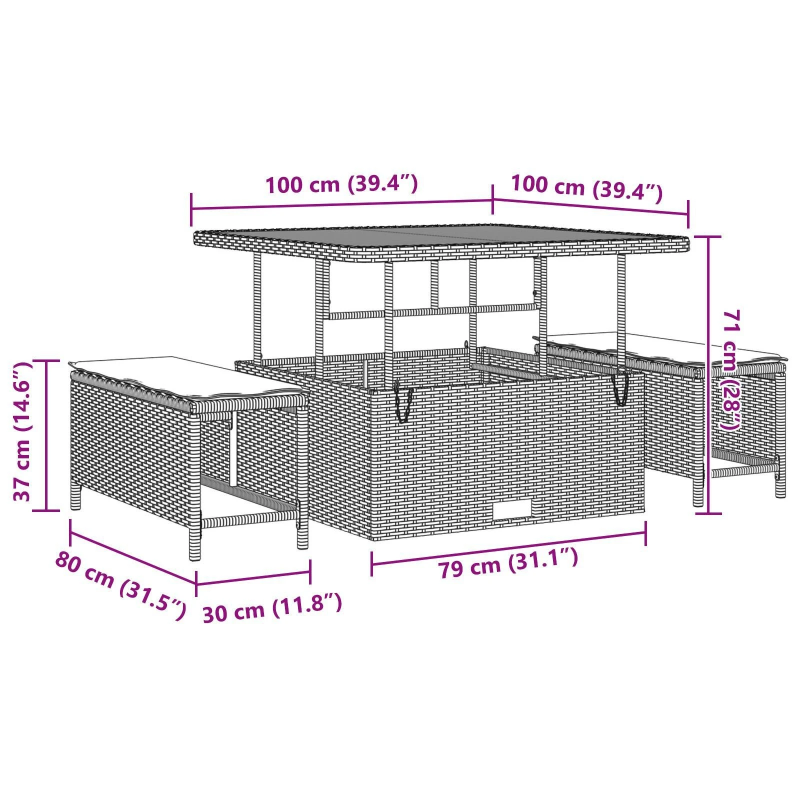 vidaXL Dārza dīvānu komplekts ar spilvenu 11 pcs Melna poliratāns