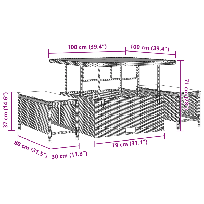 vidaXL Dārza dīvānu komplekts 8 pcs Melna poliratāns