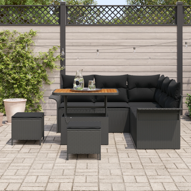 vidaXL Dārza dīvānu komplekts 8 pcs Melna poliratāns