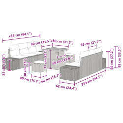 vidaXL Dārza dīvānu komplekts 9 pcs Bēša Poliūtu rotangpalma