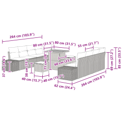 vidaXL Dārza dīvānu komplekts ar spilvenu 11 pcs Pelēka poliratāns