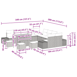 vidaXL Dārza dīvānu komplekts 14 pcs Melna Poliūtu rotangpalma