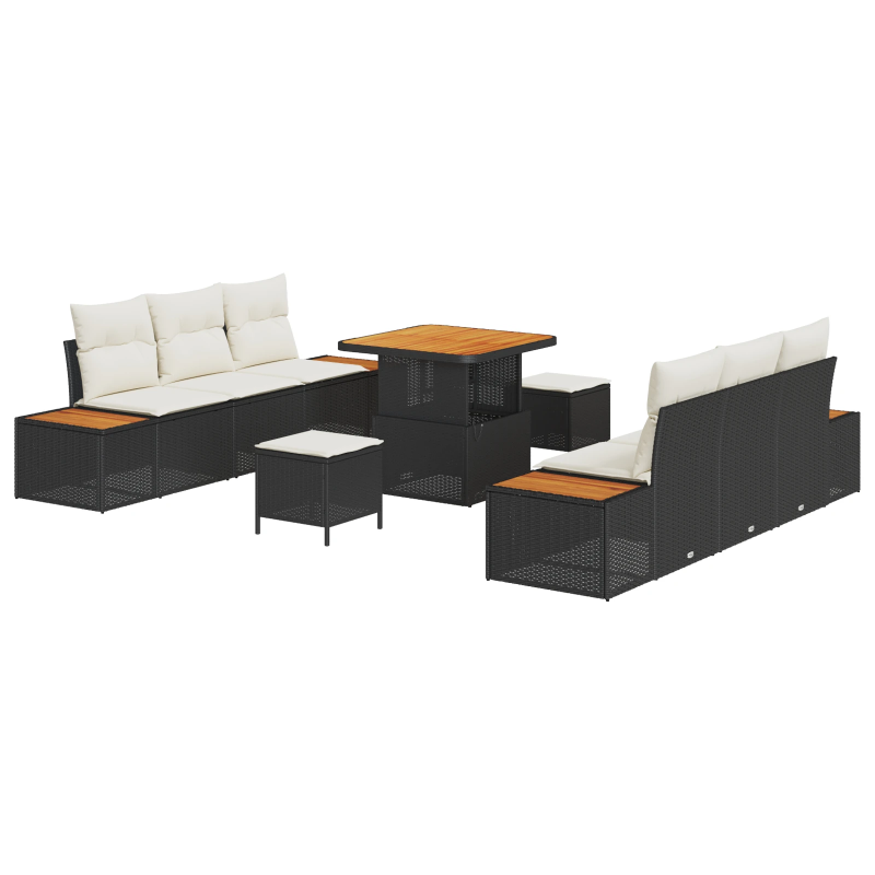 vidaXL Dārza dīvānu komplekts 9 pcs Melna poliratāns