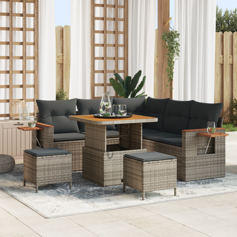 vidaXL Dārza dīvānu komplekts ar spilvenu 8 pcs Pelēka