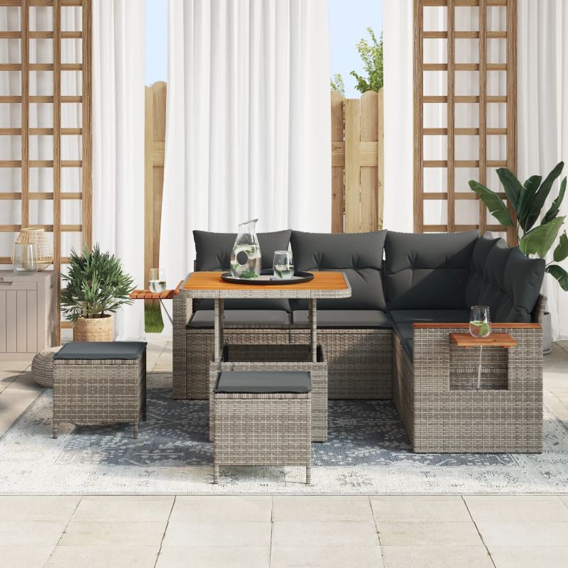 vidaXL Dārza dīvānu komplekts ar spilvenu 8 pcs Pelēka