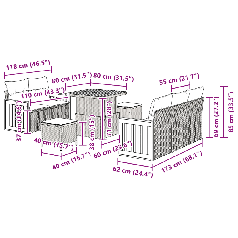 vidaXL Dārza dīvānu komplekts ar spilvenu 8 pcs bēša un gaiši pelēka