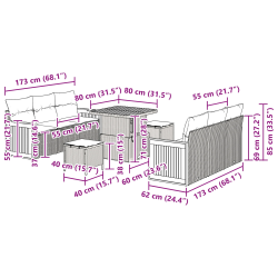 vidaXL Dārza dīvānu komplekts ar spilvenu 9 pcs Pelēka