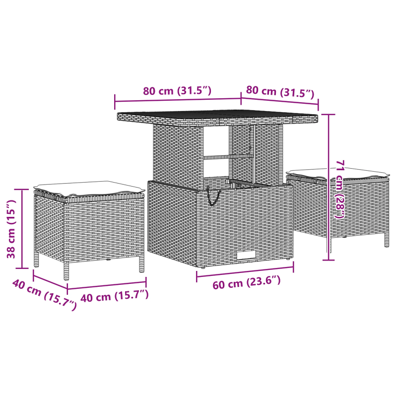 vidaXL Dārza dīvānu komplekts 12 pcs bēša un krēmkrāsa 80 x 80 x 71 cm