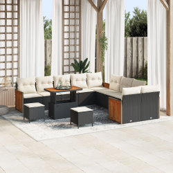 vidaXL Dārza dīvānu komplekts ar spilvenu 13 pcs Melna un krēmkrāsas