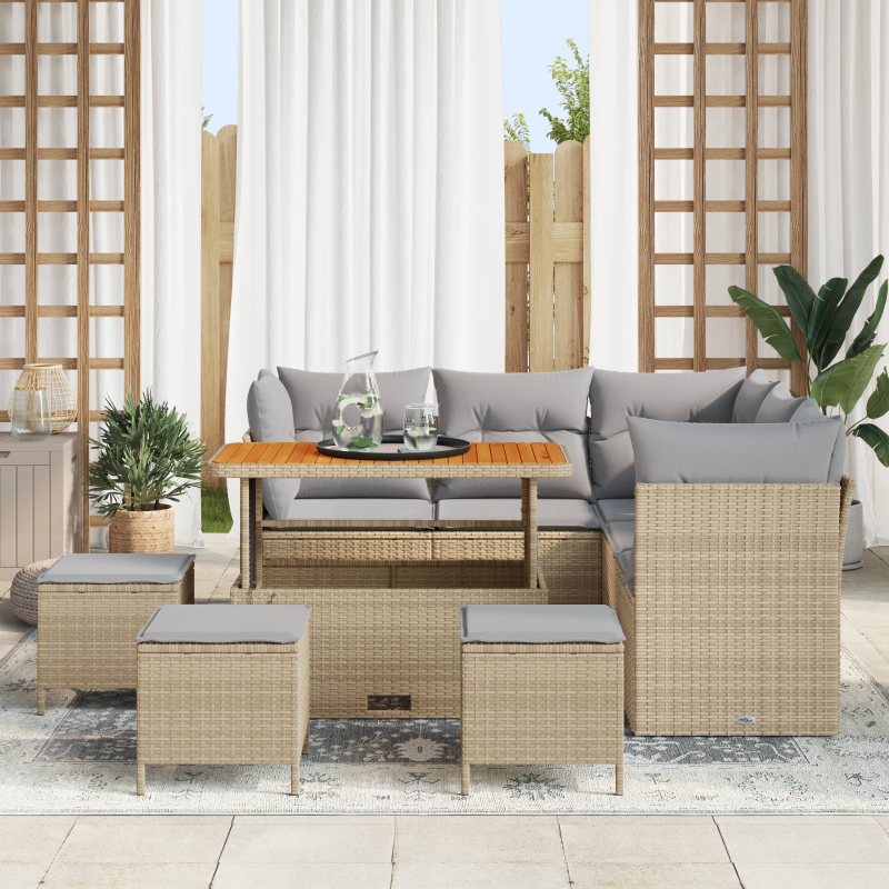 vidaXL Dārza dīvānu komplekts ar spilvenu 9 pcs bēša un gaiši pelēka